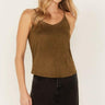NWOT SHYANNE WOMEN'S CROCHET LACE FAUX SUEDE CAMI TOP Brown Size M Shyanne