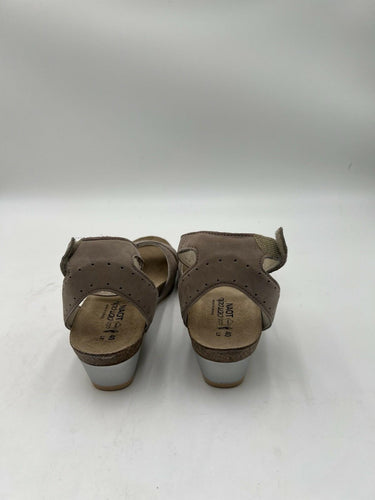 Naot Wand Taupe Nubuck Cork Wedge Sandal Womens Ankle Strap Size 9 Naot