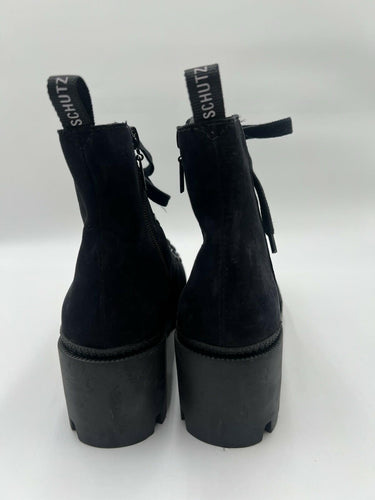 SCHUTZ Xayane Womens Black Suede Boots Lace Up Lug Sole Chunky Combat Size 9B