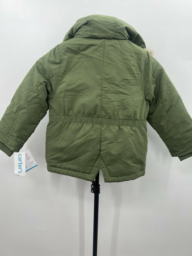 Carters Parka Jacket Girls Olive Green Faux Fur Hood NWT Size S 4