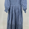 Free People Blue Eyelet Smocked Maxi Dress Square Neck Puff Sleeve Boho Size S Free People