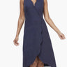 Maggy London Solid Linen Cotton Fit and Flare with Scallop Detail Navy Dress 10 Maggy London