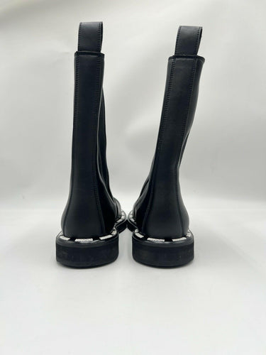 Men’s Moschino logo-print Black faux-leather Pull On boots Size 41