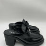 Prada Chocolate brushed leather heeled mules in black Size 41 PRADA