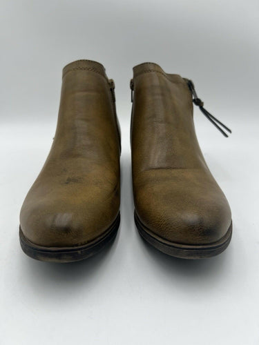 Sugar Brown Faux Leather Double Zipper Low Heel Ankle Booties Womens 10 Sugar