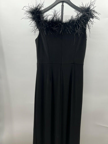 Alex Evenings Black Feather Trimmed Off the Shoulder Gown Dress Size 10 Alex Evenings