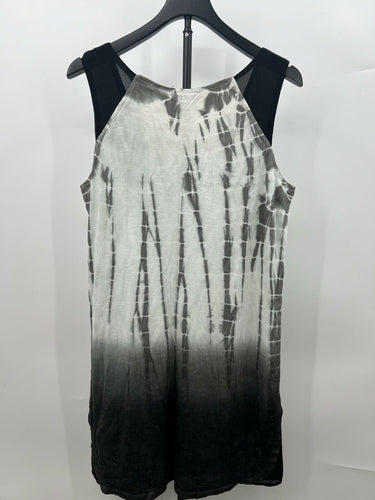 Miss Me Tie Dye Ombre Tank Top Black White Gray Boho Racerback Mesh - Size L