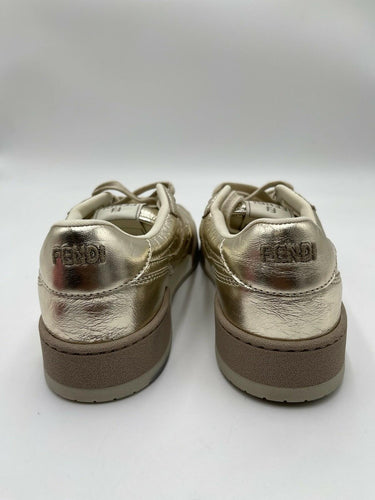Fendi Match low-top sneakers in metallic gold laminated nappa leathe Size 38