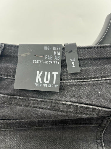 KUT Mia Toothpick Skinny Jeans Womens Black Distressed High Rise Fab Ab NWT 2 Kut