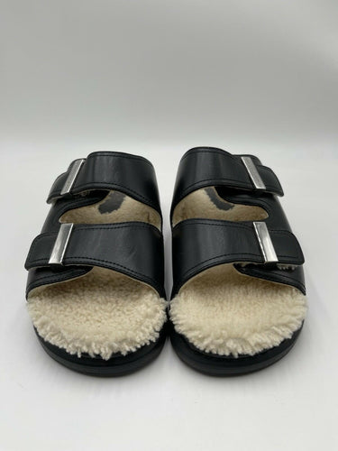 Alexander McQueen Black Leather Shearling Lined Sandals Size 39D Alexander McQueen