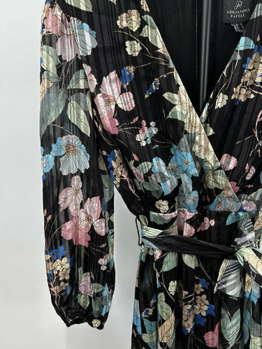 Adrianna Papell Women's Chiffon Printed Wrap Dress Black Multi Floral Size S