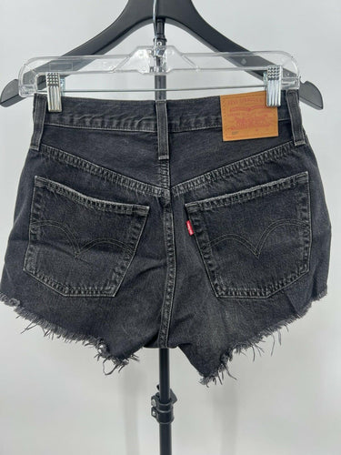Levi's 501 Shorts High Rise Faded Black Denim Distressed Cutoff Frayed Size 25 Levi's