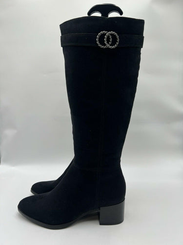 LifeStride Daring Black Faux Suede Double Ring Boots Womens Size 9.5 W