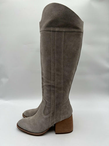 Kork-Ease Taupe Gray Suede Knee High Block Heel Boots Womens Size 7 M