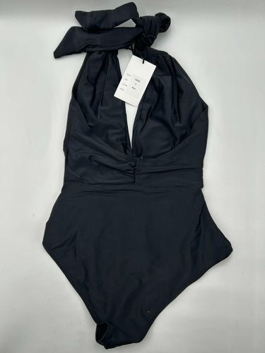 Unique Vintate Woman’s black halter one-piece swimsuit Backless Size S