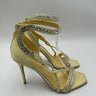 Alexander McQueen Crystal Yellow Satin Ankle-Cuff Cocktail Sandals Size 37.5 Alexander McQueen