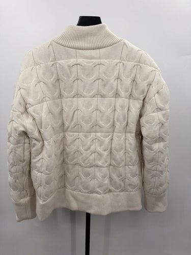 Joie Cable Knit Quilted Puffer Sweater Jacket Cream Ivory Full Zip Mock Neck  L