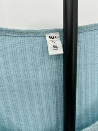 BP Aqua Crop Top Henley Tee Ribbed Lettuce Hem Plus Size 1X BP.
