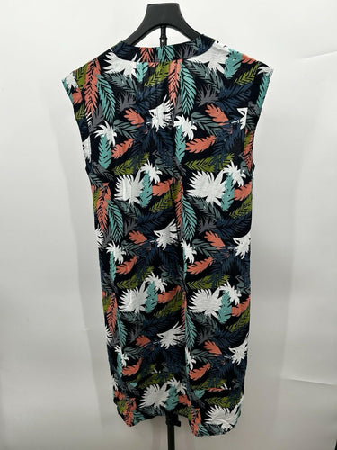 Mododoc Woman’s dress vibrant multicolor tropical leaf print On Black Size M
