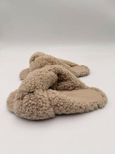 Balenciaga Drapy faux shearling slide sandals in neutral Size 37.5