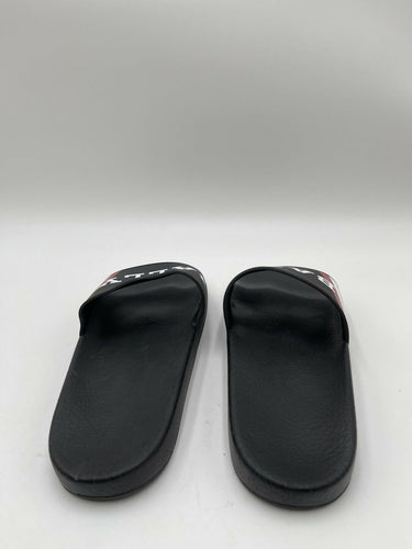 Men’s Bally Simon Black / Red Rubber Logo Sandals Slides Size 40