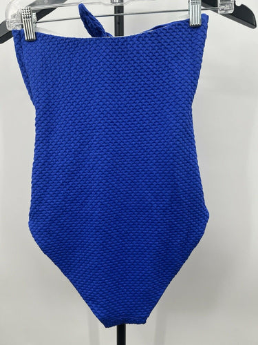 Onia One Piece Swimsuit Royal Blue Textured Twist Knot Cutout Strapless XS Onia
