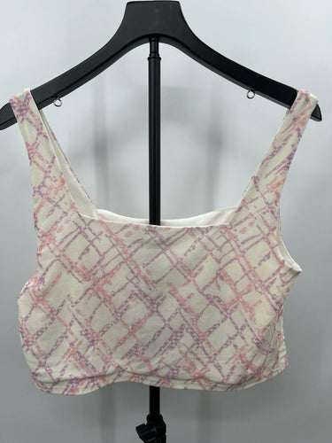 Abound Cream Pink Plaid Crop Top Cowl Neck Wide Strap NWT - XL