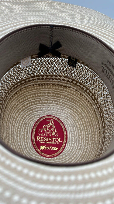 Resistol Two Tone Straw Cowboy Hat Open Crown Wide Flat Brim Long Oval 6 3/4 Resistol