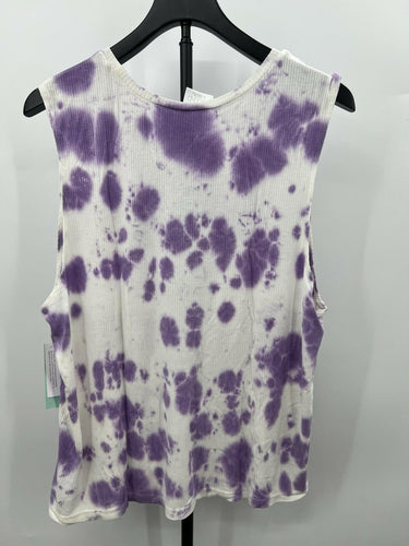 Abound Ribbed Tank Top Purple White Tie Dye Sleeveless Stretch NWT - 2X