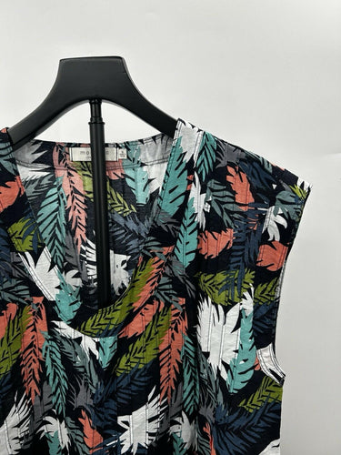 Mododoc Woman’s dress vibrant multicolor tropical leaf print On Black Size M