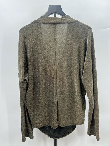 24Seven Comfort Apparel Gold Shimmer Cowl Neck Long Sleeve Top Draped - Size 3X