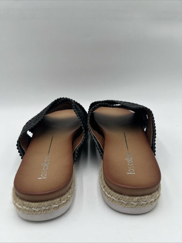 Los Cabos TINNY Black Synthetic Woven Open Toe Crisscross Slide Sandals, Size 39 Los Cabos
