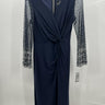 Alex Evenings Dress Dark Navy Pearl Beaded Sleeve Twist Front Gown 6 Alex Evenings