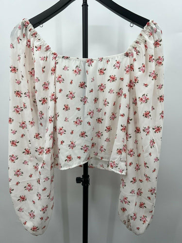 Abound Crop Top White Floral Off Shoulder Ruched Long Sleeve NWT - M
