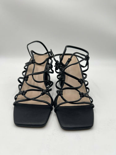 FARYL Black Strappy Lace Up Block Heel Knotted Square Toe Sandals Womens 8 Faryl