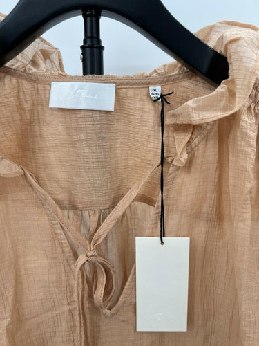 7 For All Mankind Top Peach Gauze Ruffle Sleeve Tie Neck Boho Blouse NWT XL