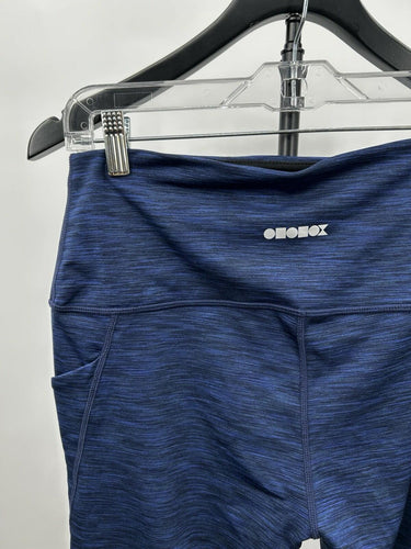 Ododos Woman’s Crop Leggings in a night blue space dye pattern Pockets Size L INA