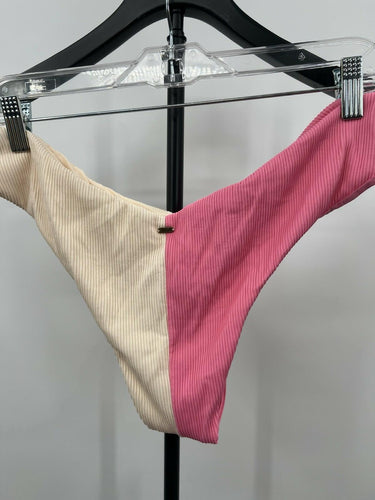Rip Curl Bikini Bottom Color Block Pink Cream Ribbed Cheeky XL RIP CURL