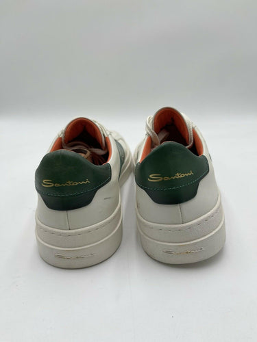 Men’s Santoni DBS1 Low Top Lace Up Sneaker White / Green Leather Size 11 US