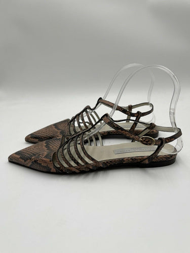 Stella McCartney Snake-Print Cage Ankle-Strap Flat Sandals Size 38.5