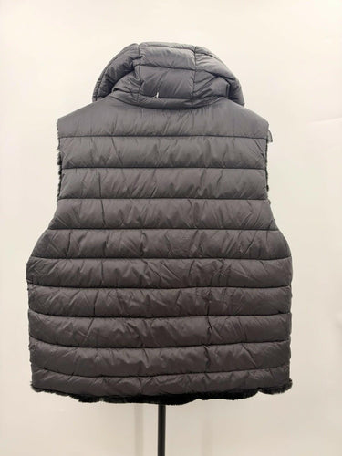 Joie Black Reversible Puffer Vest Faux Fur Hooded Gold Zip Pockets Quilt XL