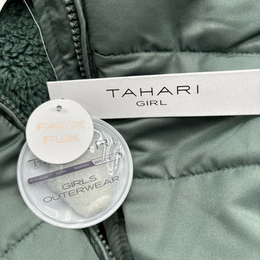 NWD Tahari Girl Faux Fur Full Zip Winter Jacket w/Beanie Mint Green Size 5 Tahari