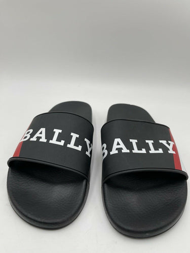 Men’s Bally Simon Black / Red Rubber Logo Sandals Slides Size 40