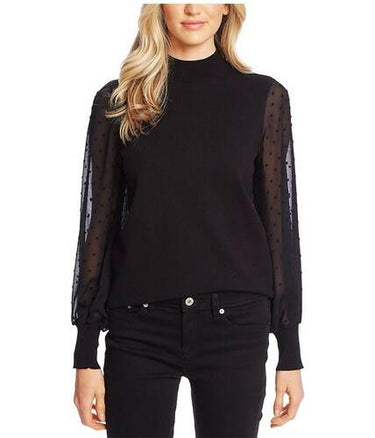 CeCe Women's Mock Neck Contrast Long Sleeve Sweater Size S Cece