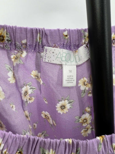 Abound Crop Top Off Shoulder Purple Floral Puff Sleeve Smocked NWT - 1X