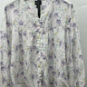 Scoop Blouse Womens Floral Boho Peasant Top Button Front Lavender Yellow L 12-14 Scoop