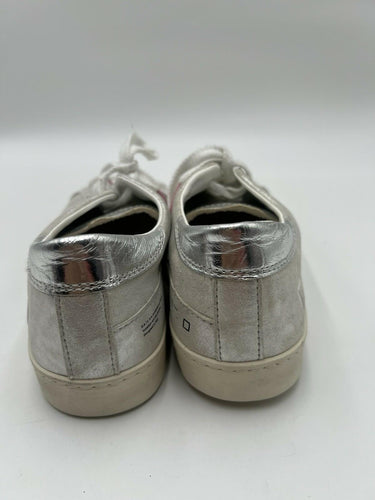 D.A.T.E. Hill Low Silver Metallic Leather Sneakers Mesh Toe Size 6.5