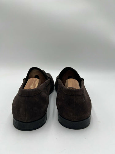 Men’s Prada chocolate brown suede slip-on driving loafers triangle logo 7UK PRADA