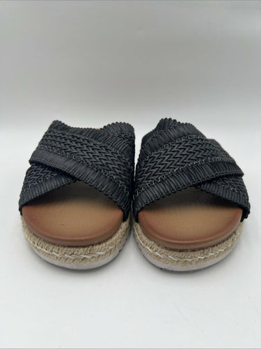 Los Cabos TINNY Black Synthetic Woven Open Toe Crisscross Slide Sandals, Size 39 Los Cabos