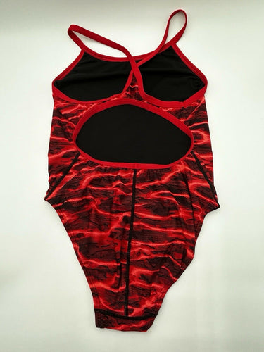 TYR Woman’s red and black patterned Lambent Cutoutfit Swimsuit Size 40 TYR
